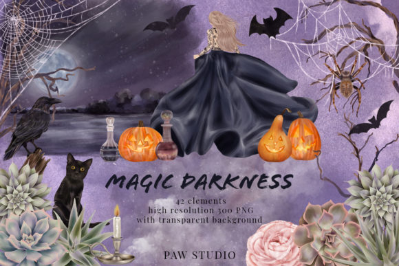 Halloween Fall Flowers Clipart Pumpkin and Magic Darkness Halloween Clipart Collection