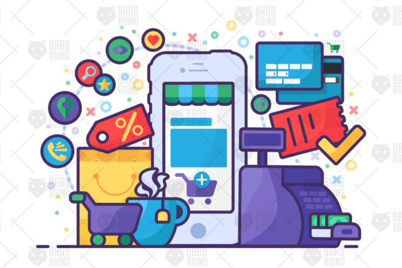 Online Mobile Business Illustration