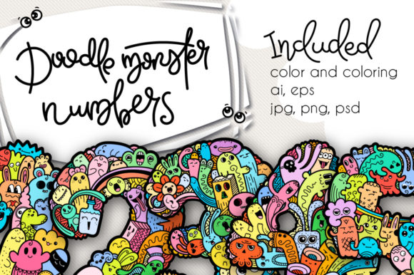 Set of Funny Doodle Monster Numbers: A Creative Resource for Digital and Print Projects