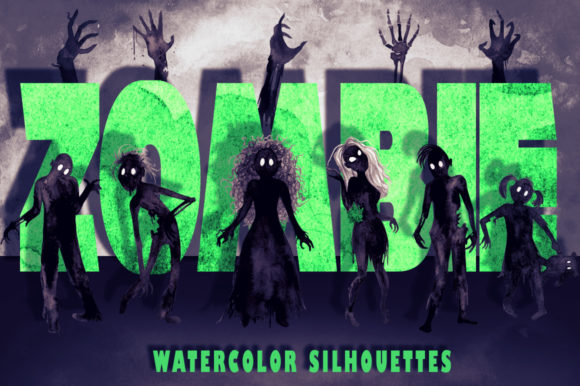Watercolor Zombie Silhouettes: A Spooky Collection for Creative Expression